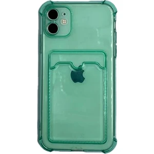 Apple iPhone 6s Plus Kılıf Silikon Şeffaf Kredi Kartlık Bölmeli Antişok Dört Köşe Darbe Korumalı