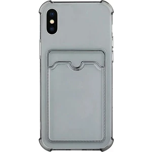 Apple iPhone Xs Max Kılıf Silikon Şeffaf Kredi Kartlık Bölmeli Antişok Dört Köşe Darbe Korumalı