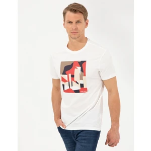 Pierre Cardin Erkek Ekru Slim Fit Baskılı Bisiklet Yaka Tişört 50254023-VR019