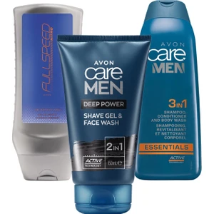 Full Speed Nitro, Care Men Essentials Saç ve Vücut Şampuanı ve Care Men Tıraş Jeli ve Yüz Temizleyici Paketi 400 Ml. + 250 Ml. + 150 Ml.