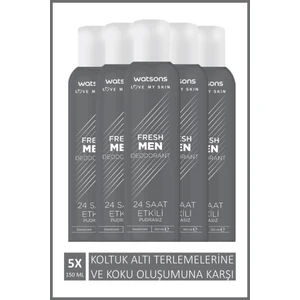 Fresh Men Pudrasız Deodorant Sprey 150 ml x 5