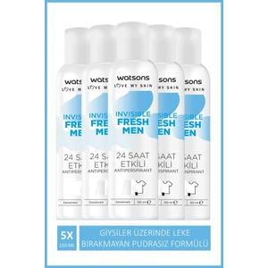 Invisible Fresh Men 24 Saat Etkili Deodorant Sprey 150 ml  x 5