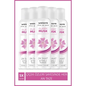 Classy Musk 24 Saat Etkili Pudrasız Deodorant Sprey 150 ml x 5