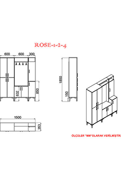 Kalender Dekor Rose-1-2-4 Portmanto Vestiyer Ayakkabılık RS02