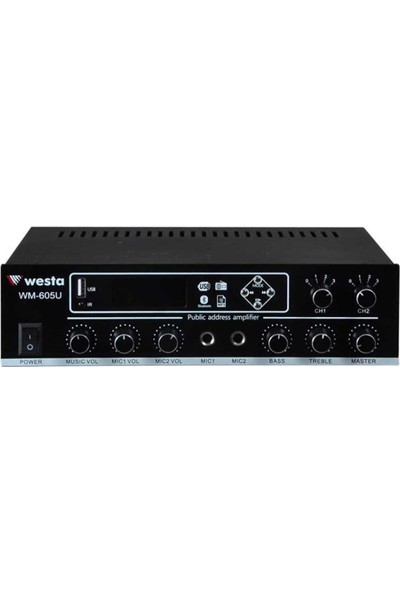 Westa WM-605U 100 Watt Trafolu 2 Kanallı Kontrollü Mikser Amfi