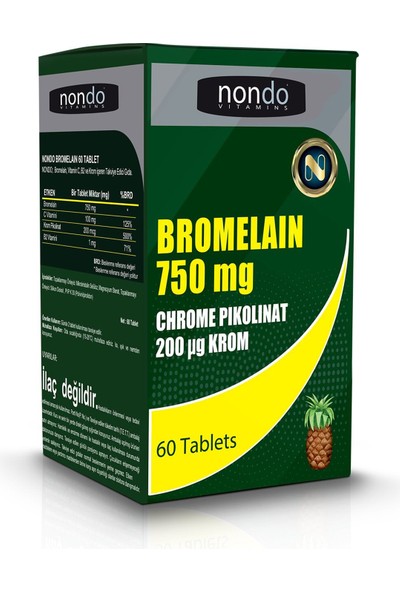 Nondo Bromelain 750mg & Krom Pikolinat 60 Tablet 2 Adet