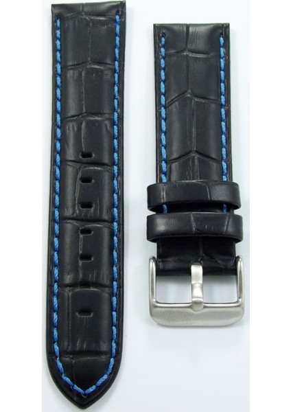 Bizon Deri Saat Kordonu 18MM Siyah Kayişi Koyu Mavi Dikişli Kroko modelleri