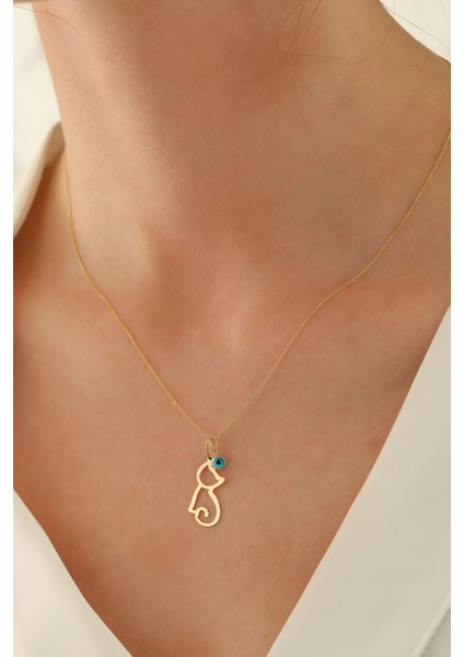 14 Ayar Altın Forze Zincir Kedi Göz Kolye