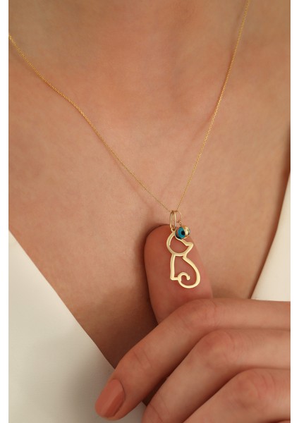 14 Ayar Altın Forze Zincir Kedi Göz Kolye modelleri