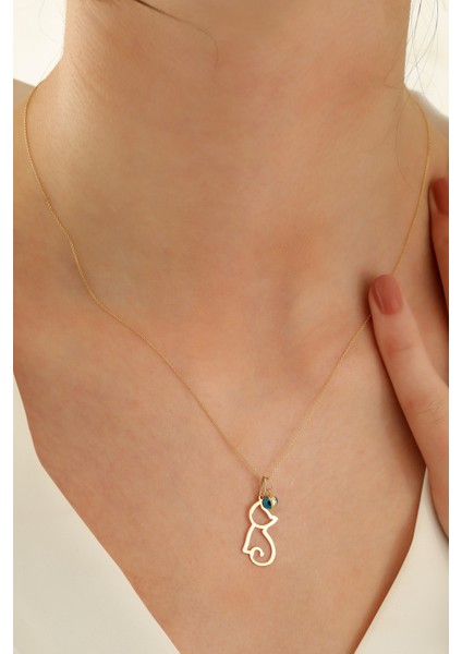 14 Ayar Altın Forze Zincir Kedi Göz Kolye fırsatları