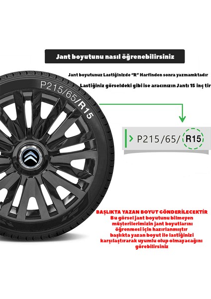 Citroen Zx 13 Inç Jant Kapağı Amblemli Piano Black 4'lü Set 207