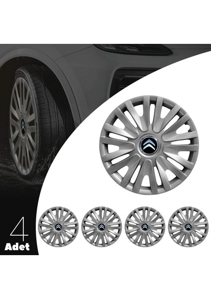 Citroen Ami 14 Inç Uyumlu Jant Kapağı Amblemli Gri 4 Adet 1 Takım 123