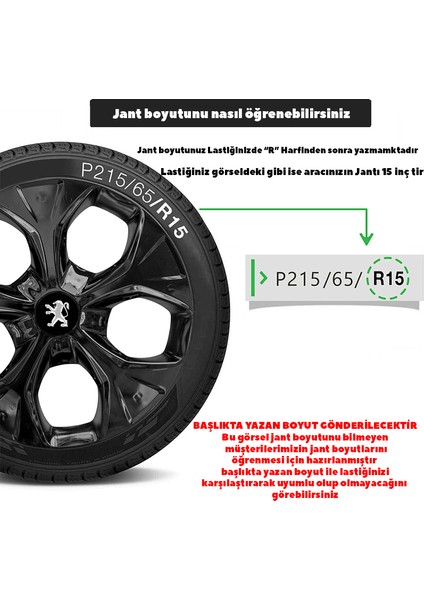 Peugeot 306 15 Inç Jant Kapağı Amblemli Piano Black 4'lü Set 212