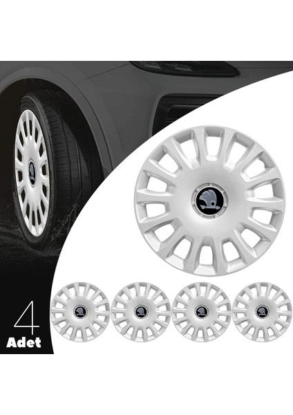 Skoda Scala 14 Inç Jant Kapağı Amblemli Gri 4 Adet 1 Takım 144