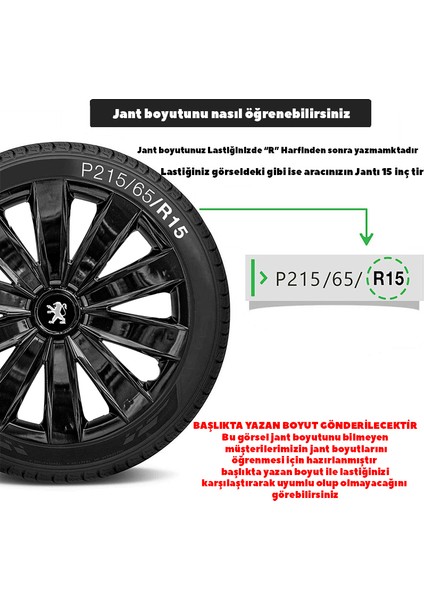 Peugeot 207 16 Inç Jant Kapağı Amblemli Piano Black 4'lü Takım 213