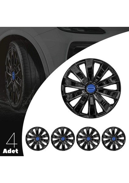Ford Fiesta 16 Inç Jant Kapağı Amblemli Piano Black 4'lü Set 213