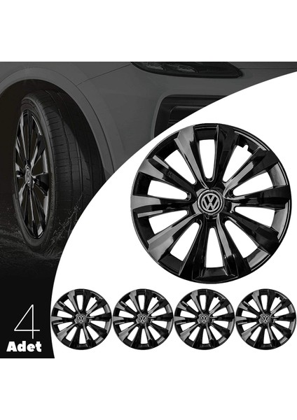 Volkswagen Bora 16 Inç Jant Kapağı Amblemli Piano Black 4'lü Set 214