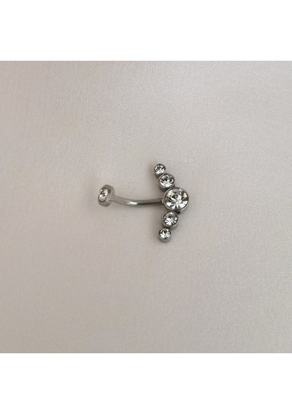 Cerrahi Çelik Altı Zirkon Taşlı Göbek Piercingi- Bar Uzunluğu 10 mm - 1 Adet