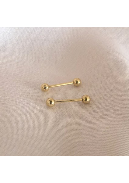 Cerrahi Çelik Gold Memeucu/ Nipple Piercing-Bar Uzunluğu :12MM- 2 Adet - Top Çap :4 mm