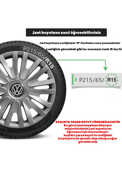 Volkswagen 15 Inç Jant Kapağı Amblemli Gri 4'lü Set 124