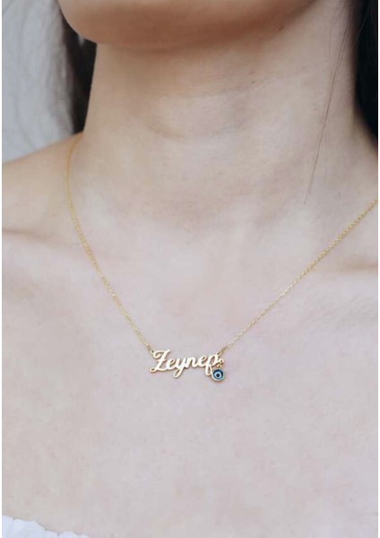 Nazar Detaylı Zeynep Isim Model 925 Ayar Gümüş Hediyelik Kadın Kolye