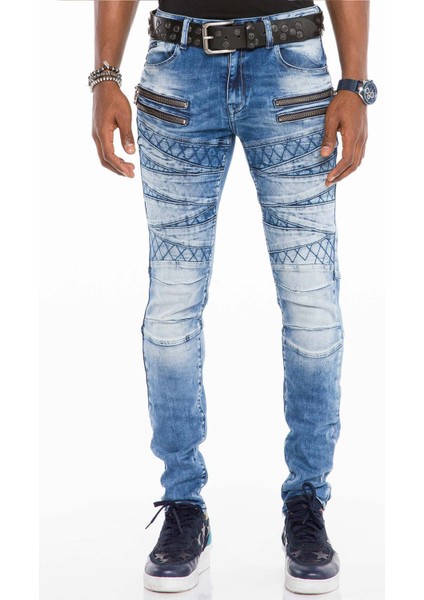 CD505 Desenli Dikişli Skinny Fit Mavi Erkek Jeans