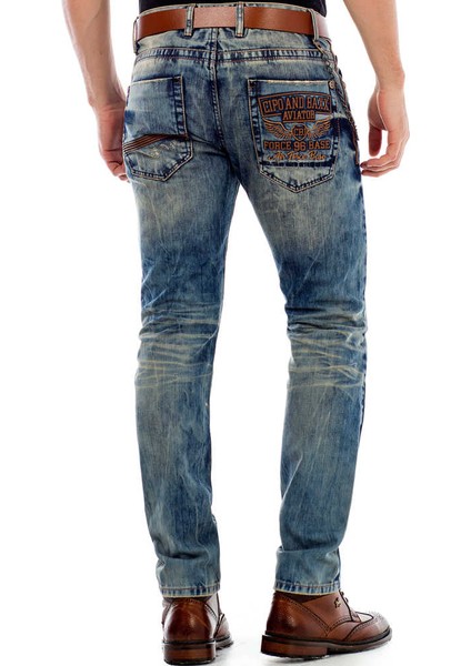 CD493 Cep Işlemeli Zincirli Yırtık Erkek Kot Pantolon