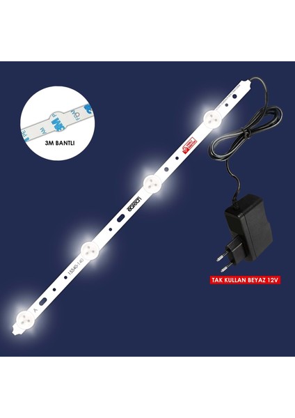 Dekoratif LED Bantlı Beyaz 37CM Tak Kullan