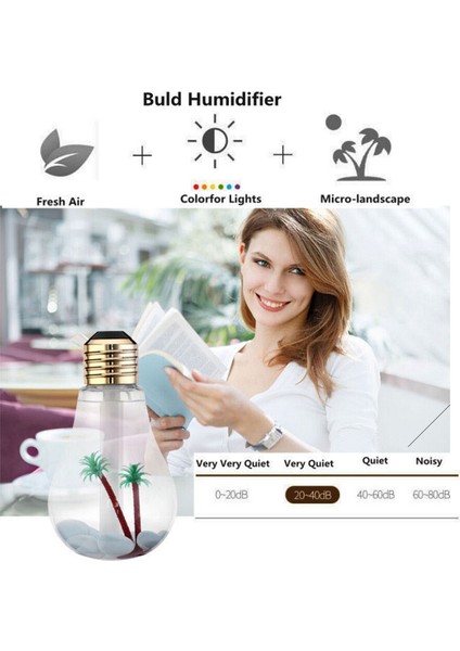 400 ml Renkli Işık Taşınabilir Ampul Şekli Aromaterapi Hava Arıtma Nemlendirici Ev / Ofis / Araba Için (Altın)(Yurt Dışından) modelleri