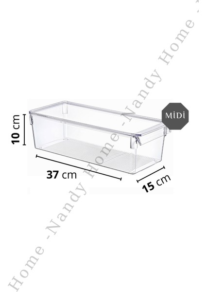 Nandy Home Kapaklı Midi Tall Clear Buzdolabı & Dolap Içi Düzenleyici Organizer 3 Adet