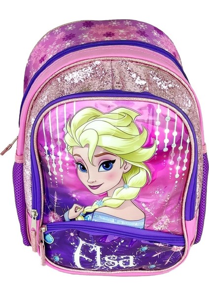 Disney Frozen Elsa Simli Üç Bölmeli Ilkokul Çantası 5 Parça Set