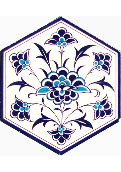 21x23 cm Al 1 Iznik Rumi Desenli Altıgen Çini Karo