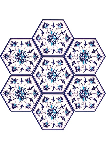 21x23 cm Al 1 Iznik Rumi Desenli Altıgen Çini Karo