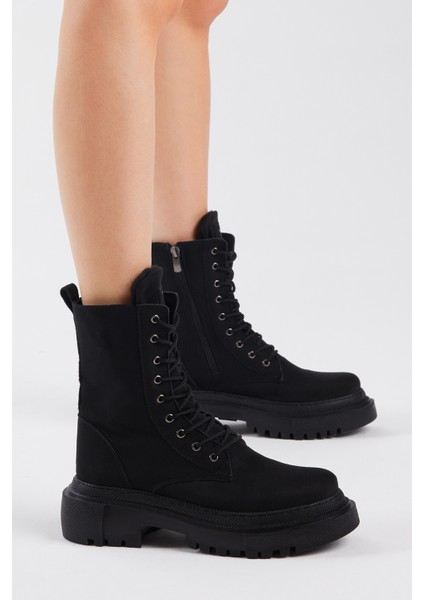 Kadın Siyah Süet Rahat Kalıp Bağcıklı Uzun Bot fiyatları