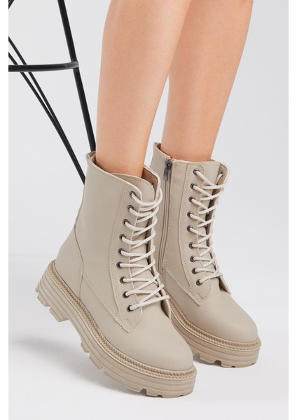 Kadın Krem Cilt Poli Taban Rahat Kalıp Bağcıklı Bot modelleri