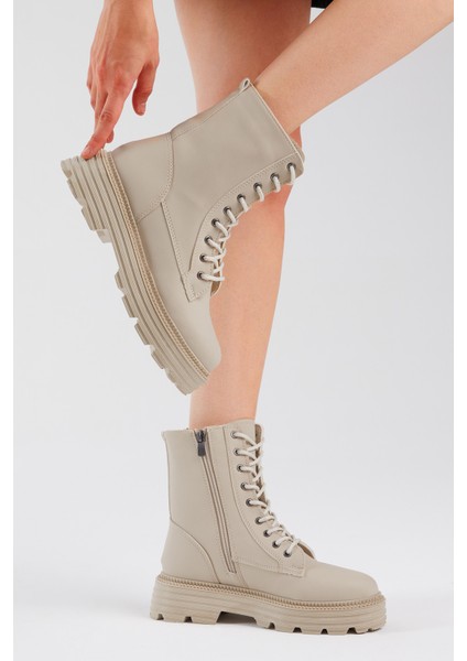 Kadın Krem Cilt Poli Taban Rahat Kalıp Bağcıklı Bot fırsatları