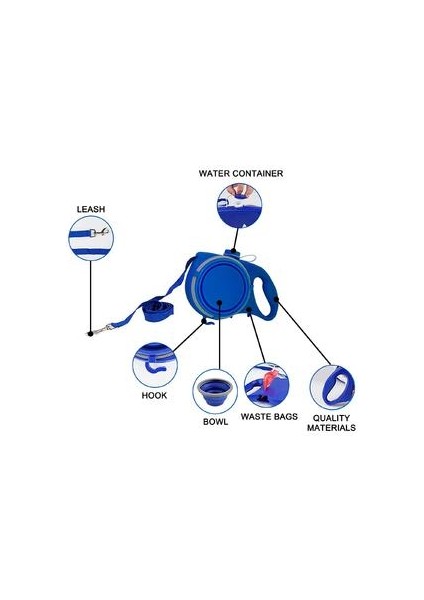 Çok Işlevli Küçük Pet Köpek Tasma Halat Dahili Su Şişesi Kase Atık Çanta Dağıtıcı 3 In 1 Retrattable | Tasmalar (Yurt Dışından)