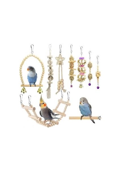 9 Adet / Takım Kuş Papağan Salıncak Oyuncaklar Çiğneme Ayakta Asılı Levrek Hamak Tırmanma Merdiveni Kuş Kafesi Için Budgerigar Parakeet Conure | Kuş Oyuncakları (Yurt Dışından)