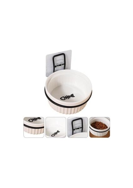 1 Set Duvara Monte Kedi Gıda Konteyner Pet Seramik Besleyici Asılı Pet Kase Asılı Sabit Kedi Kase (Beyaz Kase + Duvar Raf) | Köpek Besleme (Yurt Dışından) fırsatları