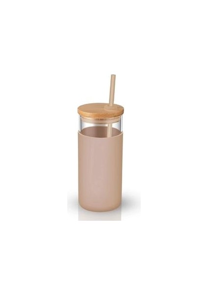 Cam Bardak Cam Su Şişesi Saman Silikon Koruyucu Kol Sevimli Su Kupası 500 ml (Yurt Dışından)