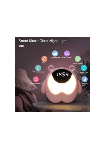 Sevimli Ayı Başucu Çalar Saat Gece Lambası Rgb Uyandırma Işıkları Hareket Sensörü Müzik Lambası Çocuklar Için Hediyeler Bebek Çocuk Yatak Odası Dekor | Gece Işıkları (Yurt Dışından)
