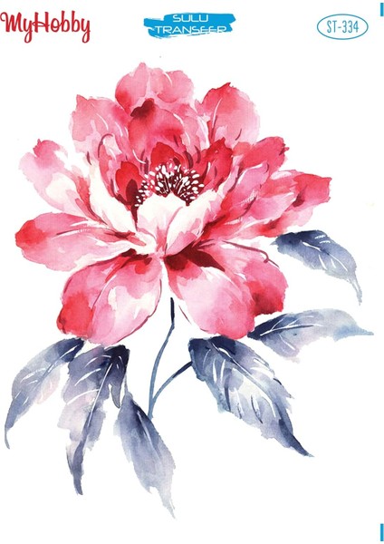 St 334 Suluboya Görünümlü Büyük Pembe Gül Desenli Sulu Transfer 25x35