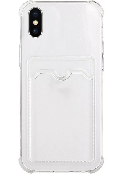 Apple iphone x Kılıf Silikon Şeffaf Kredi Kartlık Bölme Tpu Antişok Dört Köşe Darbe Koruma