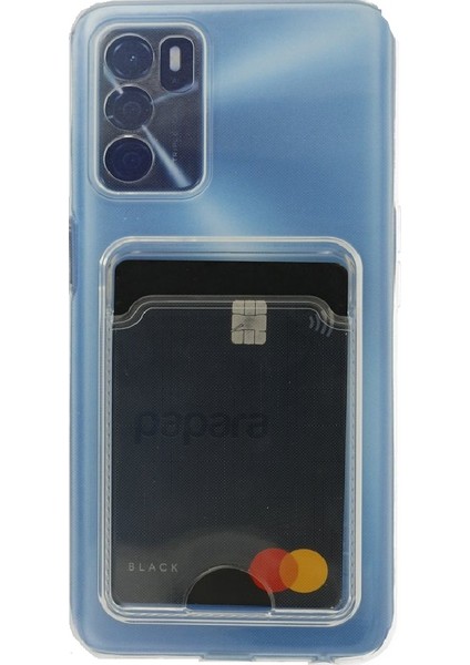 Oppo A54 CPH2239 Kılıf Silikon Şeffaf Kredi Kartlık Bölme Tpu Antişok Dört Köşe Darbe Koruma