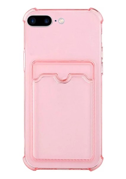 Apple iPhone 6 Plus Kılıf Silikon Şeffaf Kredi Kartlık Bölmeli Antişok Dört Köşe Darbe Korumalı