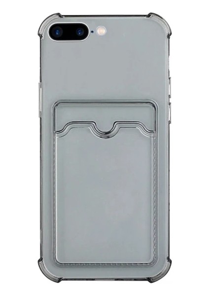 Apple iPhone 6 Plus Kılıf Silikon Şeffaf Kredi Kartlık Bölmeli Antişok Dört Köşe Darbe Korumalı