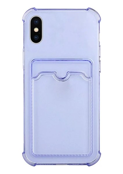 Apple iPhone Xr Kılıf Silikon Şeffaf Kredi Kartlık Bölmeli Antişok Dört Köşe Darbe Korumalı