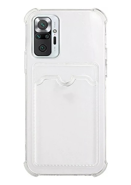 Xiaomi Redmi Note 10 Pro Kılıf Silikon Şeffaf Kredi Kartlık Bölmeli Antişok Dört Köşe Darbe Korumalı