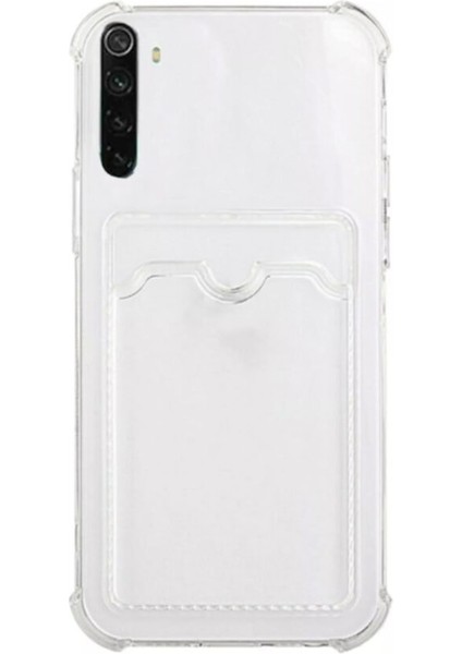 Xiaomi Redmi Note 8 Kılıf Silikon Şeffaf Kredi Kartlık Bölmeli Antişok Dört Köşe Darbe Korumalı