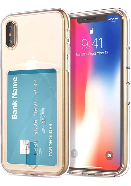 Samsung Galaxy A50S A507 Kılıf Silikon Şeffaf Kredi Kartlık Bölmeli Antişok Dört Köşe Darbe Korumalı